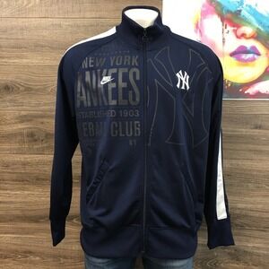 VINTAGE Nike Y2K New York Yankees MLB Track Jacket Full Zip Navy Blue‎ XXLarge
